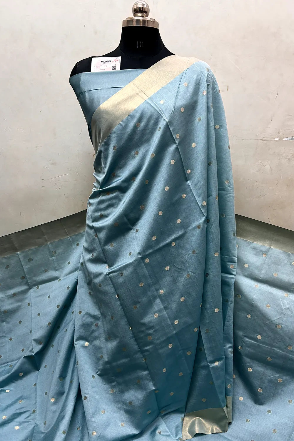 Firozi Zari Semi Katan Silk Banarasi Saree