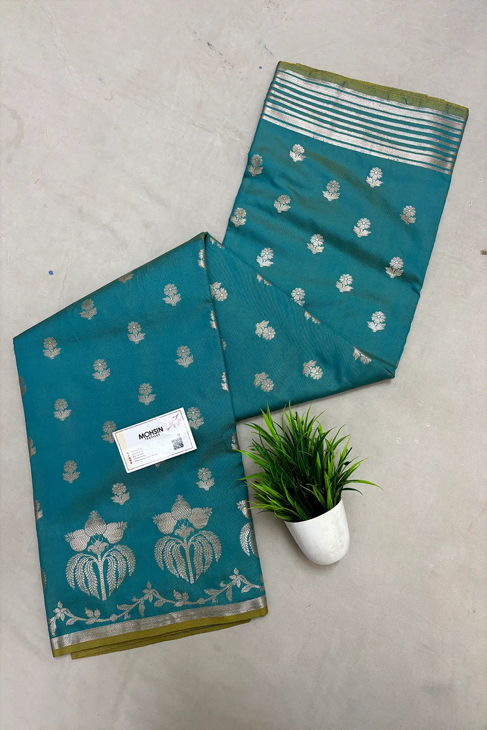 Firozi Zari Semi Katan Silk Banarasi Saree