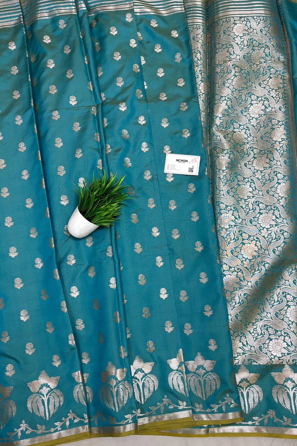 Firozi Zari Semi Katan Silk Banarasi Saree