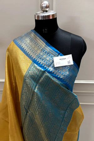 Gold and Firozi Tissue Silk Banarasi Saree