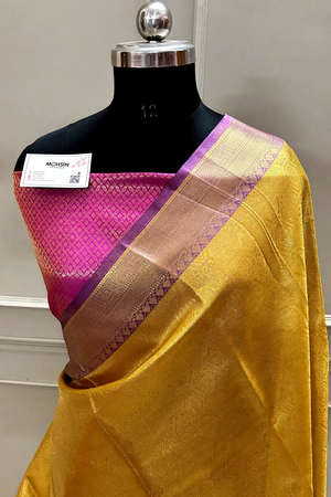 Yellow and Rani Tissue Silk Banarasi Saree