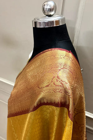 Yellow and Wine Tissue Silk Banarasi Saree