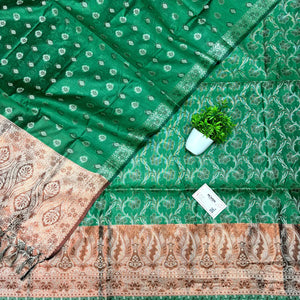 Green and Gold Zari Border Cotton Silk Banarasi Suit