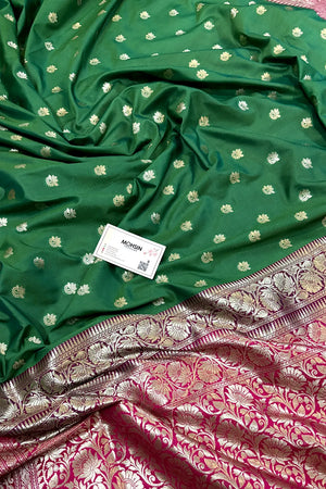Green and Pink Ghonga Buti Katan Silk Banarasi Saree