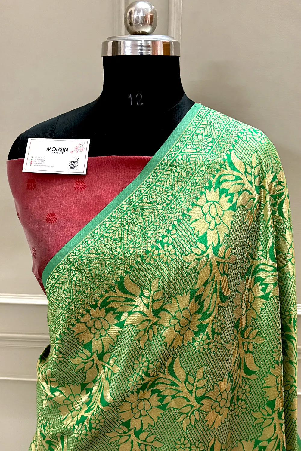 Green and Red Zari Banarasi Silk Saree
