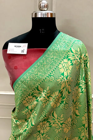 Green and Red Zari Banarasi Silk Saree