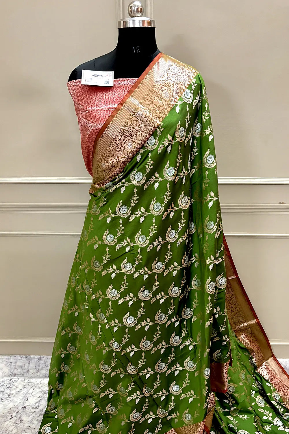 Green and Red Zari Banarasi Silk Saree