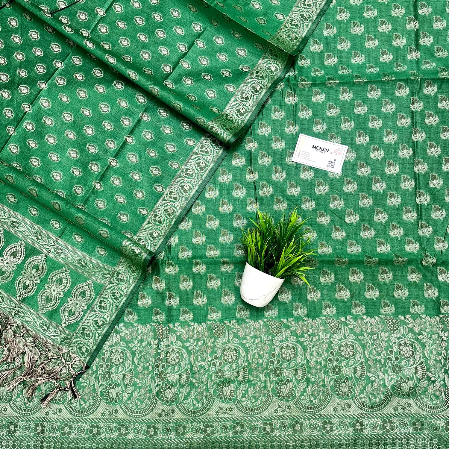 Green Angoori Buti Cotton Silk Banarasi Suit