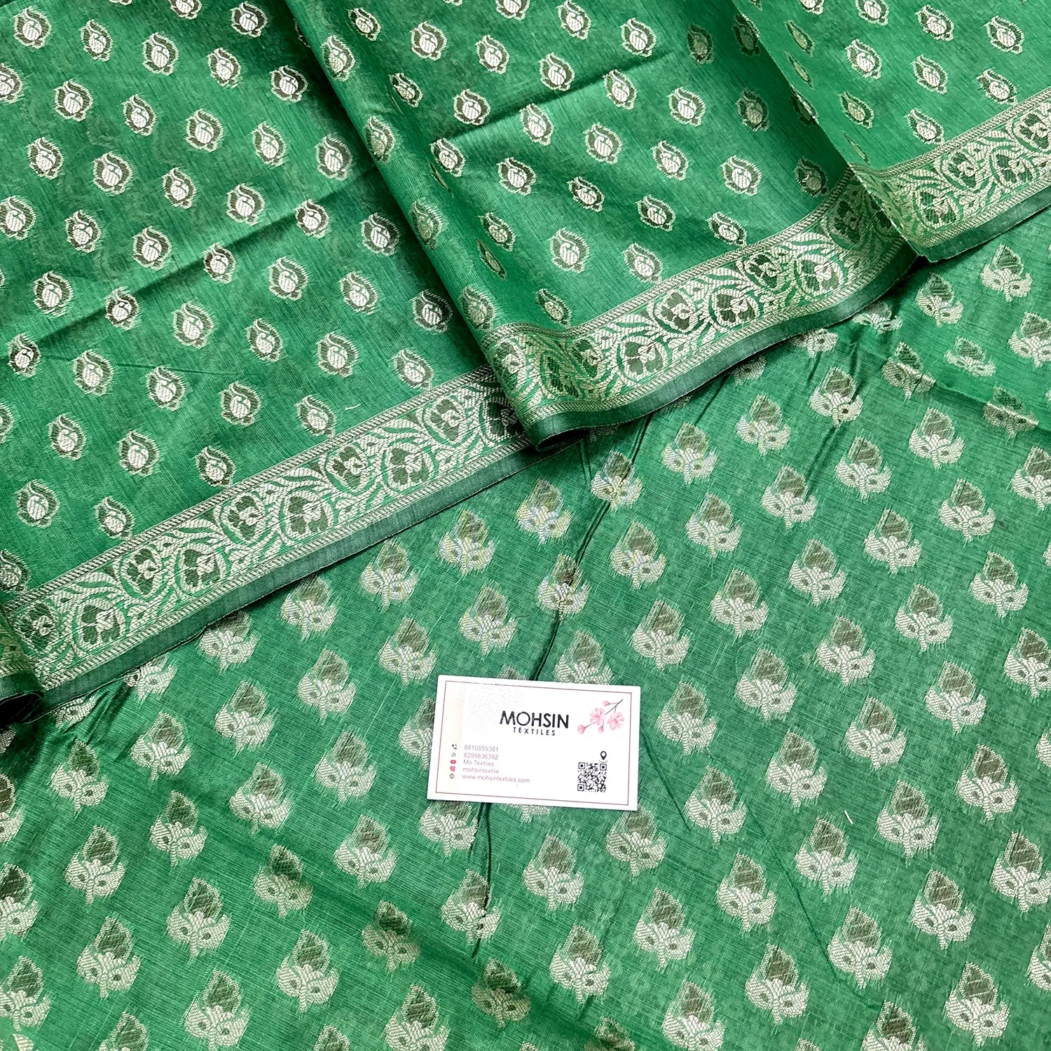 Green Angoori Buti Cotton Silk Banarasi Suit