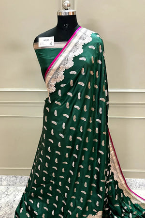 Green Kanak Buti Katan Silk Banarasi Saree