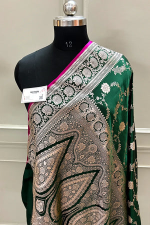 Green Makra Jaal Katan Silk Banarasi Saree