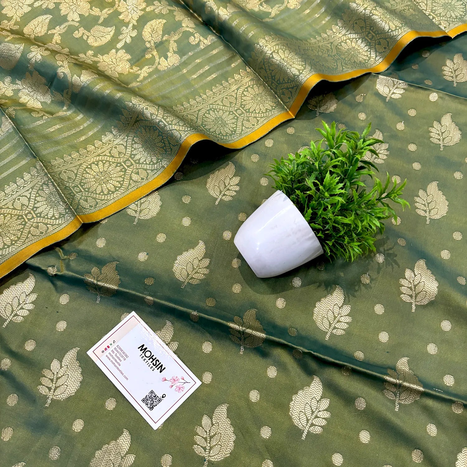 Green Pankh Buti Satin Silk Banarasi Suit