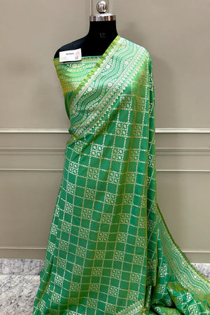 Green Pi Jaal Katan Silk Banarasi Saree