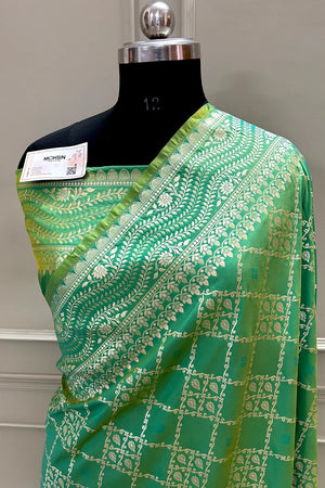Green Pi Jaal Katan Silk Banarasi Saree