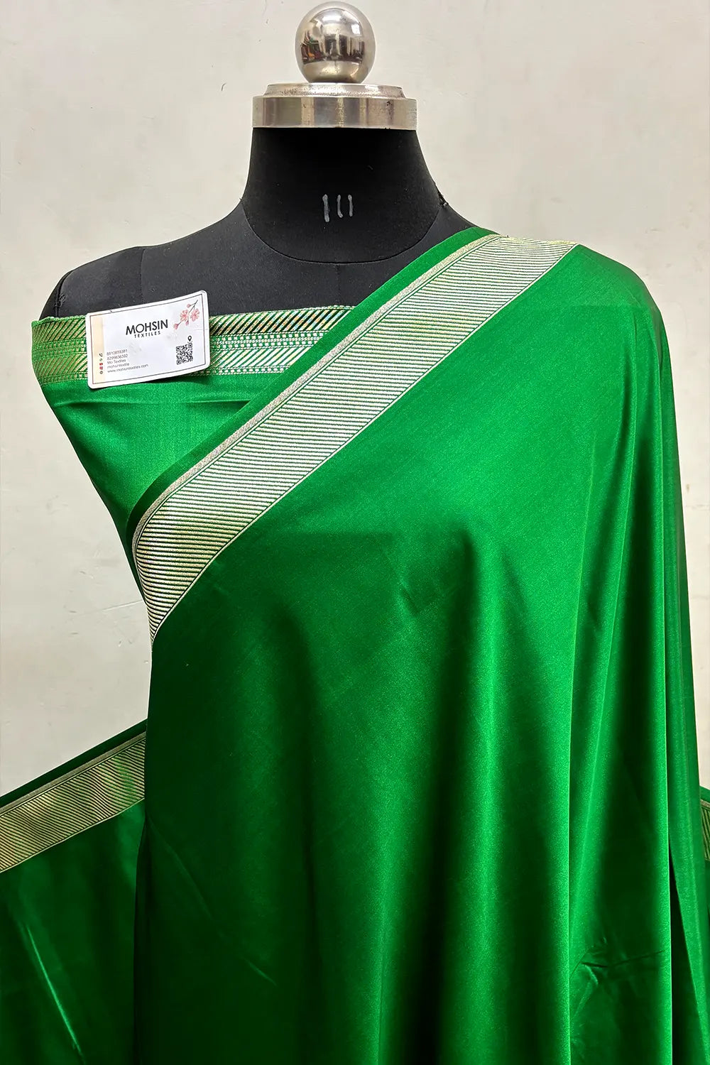 Green Plain Ghat Katan Satin Silk Banarasi Saree