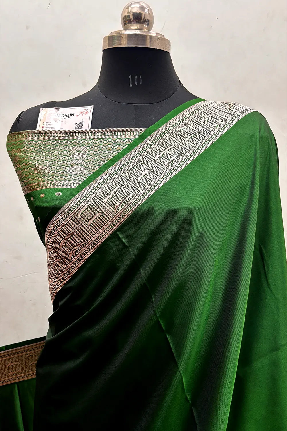 Green Plain Ghat Katan Silk Banarasi Saree
