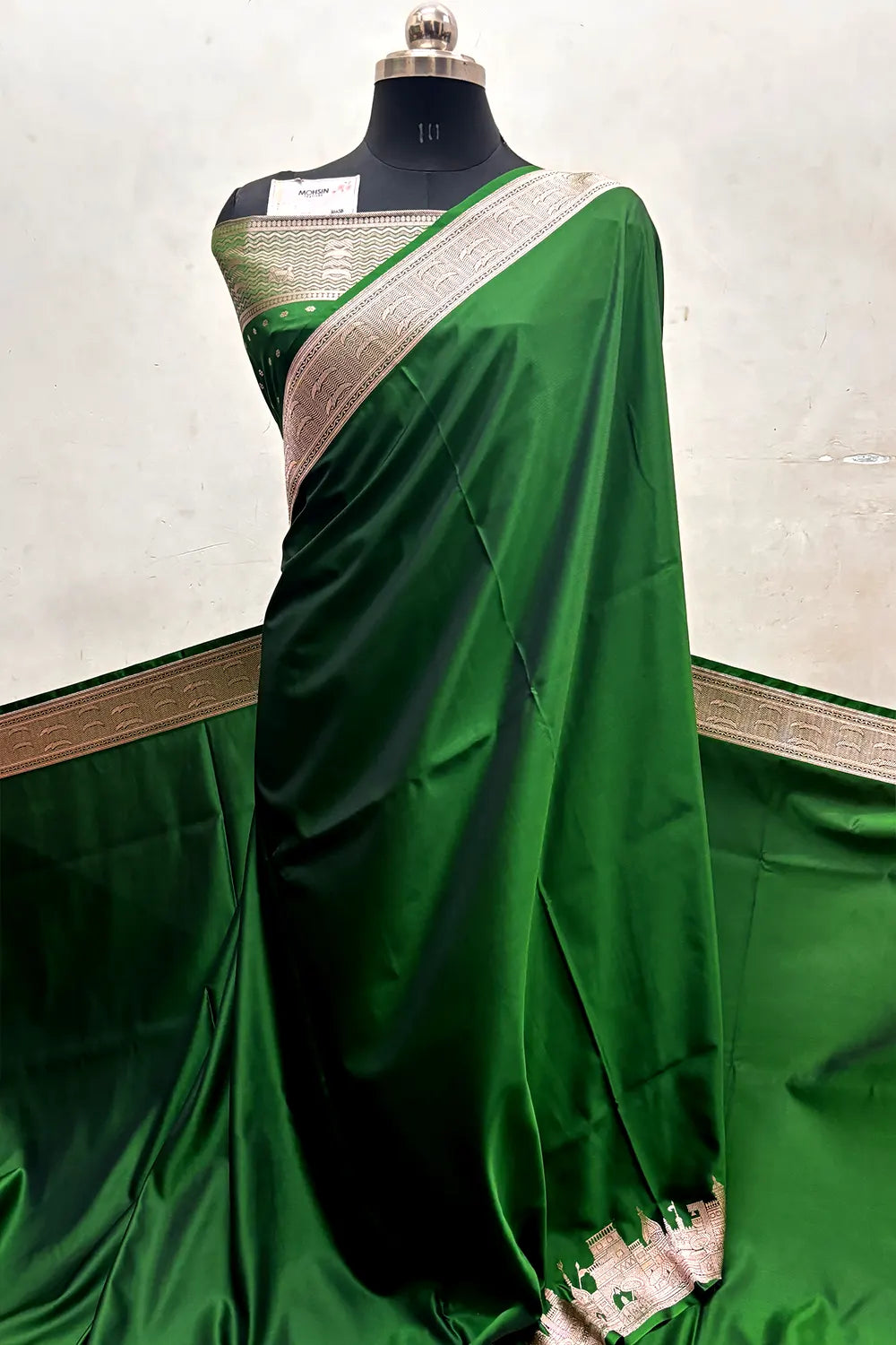 Green Plain Ghat Katan Silk Banarasi Saree