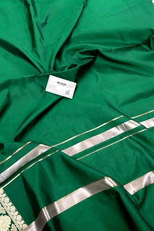Green Plain Semi Katan Silk Banarasi Saree