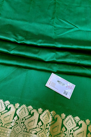 Green Plain Semi Katan Silk Banarasi Saree