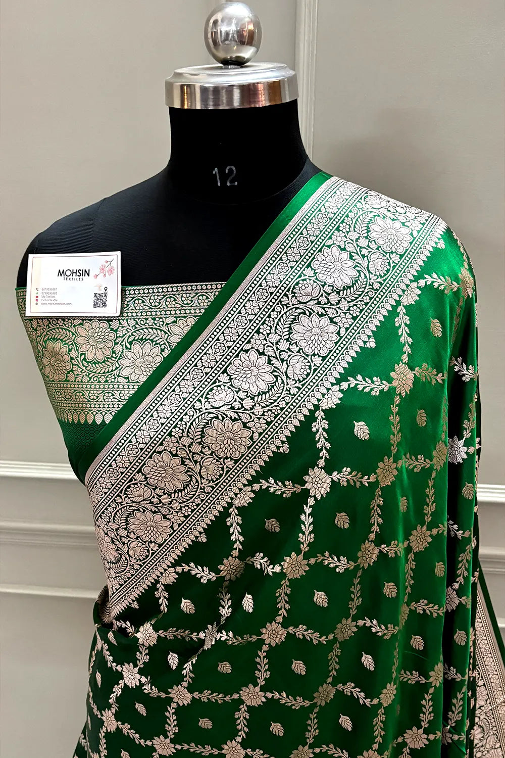 Green Qaidi Buti Katan Mashru Silk Banarasi Saree