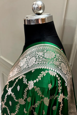 Green Qaidi Buti Katan Mashru Silk Banarasi Saree