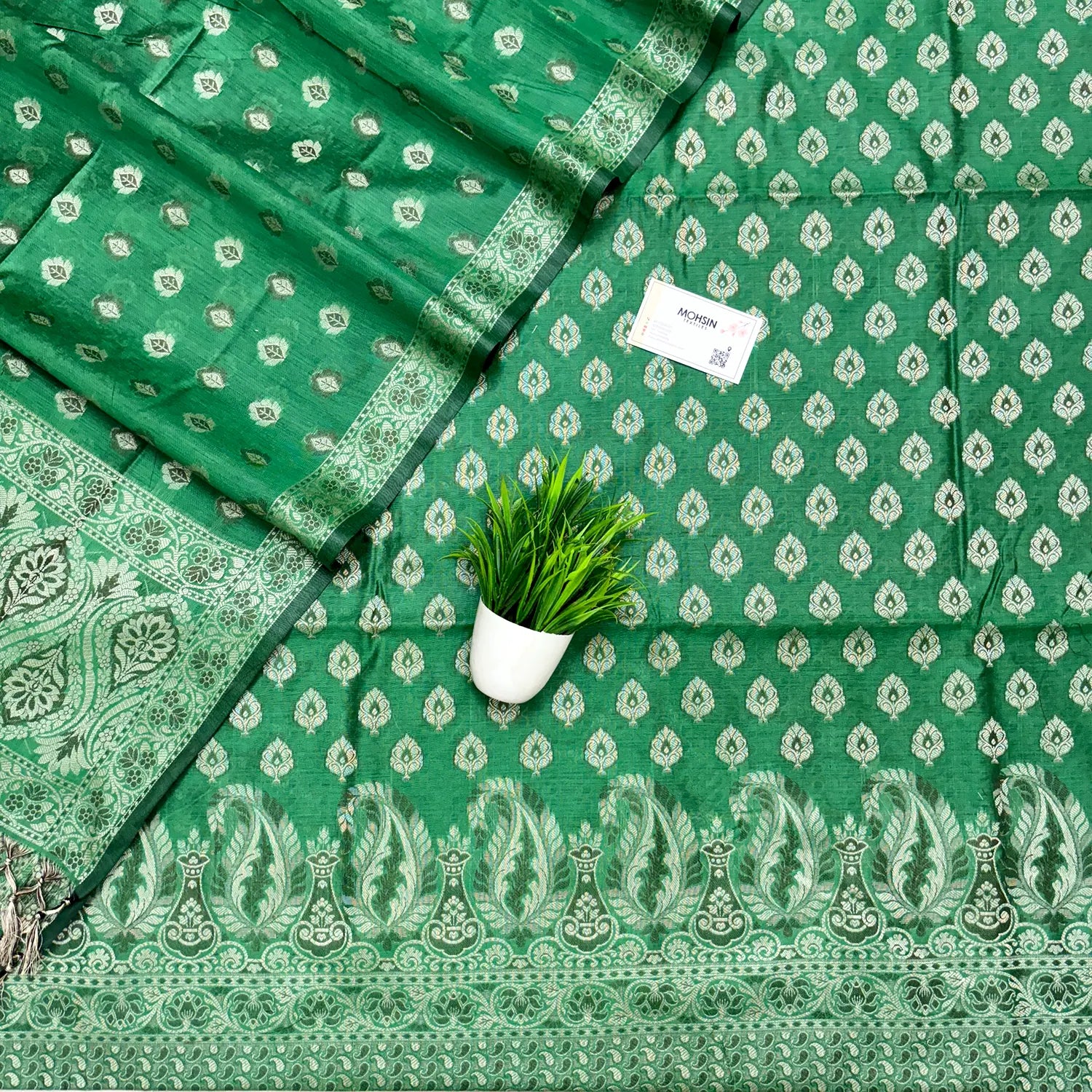 Green Surahi Paan Cotton Silk Banarasi Suit