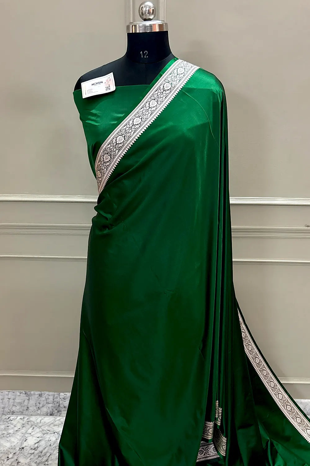 Green Zari Border Katan Silk Banarasi Saree