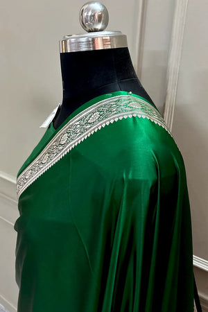 Green Zari Border Katan Silk Banarasi Saree