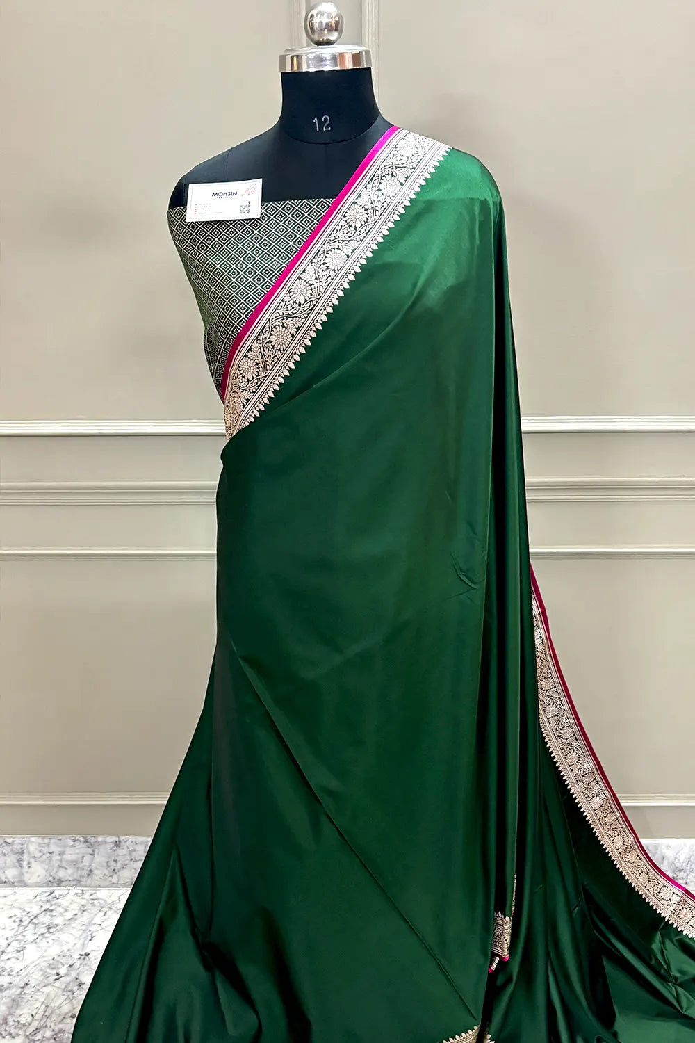 Green Zari Border Katan Silk Banarasi Saree