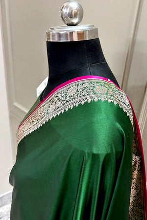 Green Zari Border Katan Silk Banarasi Saree