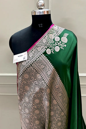 Green Zari Border Katan Silk Banarasi Saree
