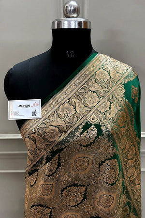 Green Zari Katan Satin Silk Banarasi Saree