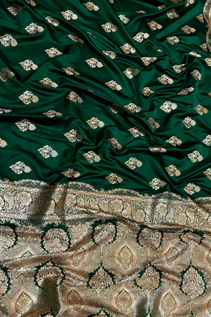 Green Zari Katan Satin Silk Banarasi Saree