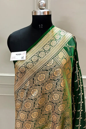Green Zari Katan Silk Banarasi Saree