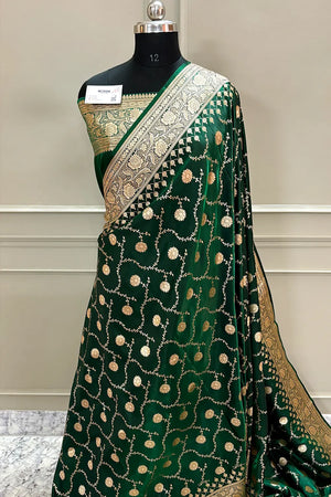 Green Zari Katan Silk Banarasi Saree