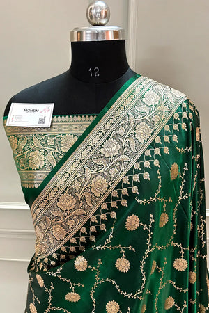 Green Zari Katan Silk Banarasi Saree