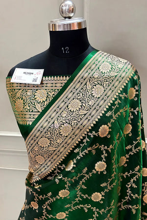 Green Zari Katan Silk Banarasi Saree
