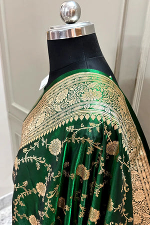 Green Zari Katan Silk Banarasi Saree
