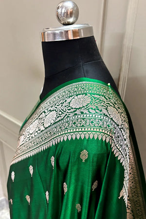 Green Zari Katan Silk Banarasi Saree