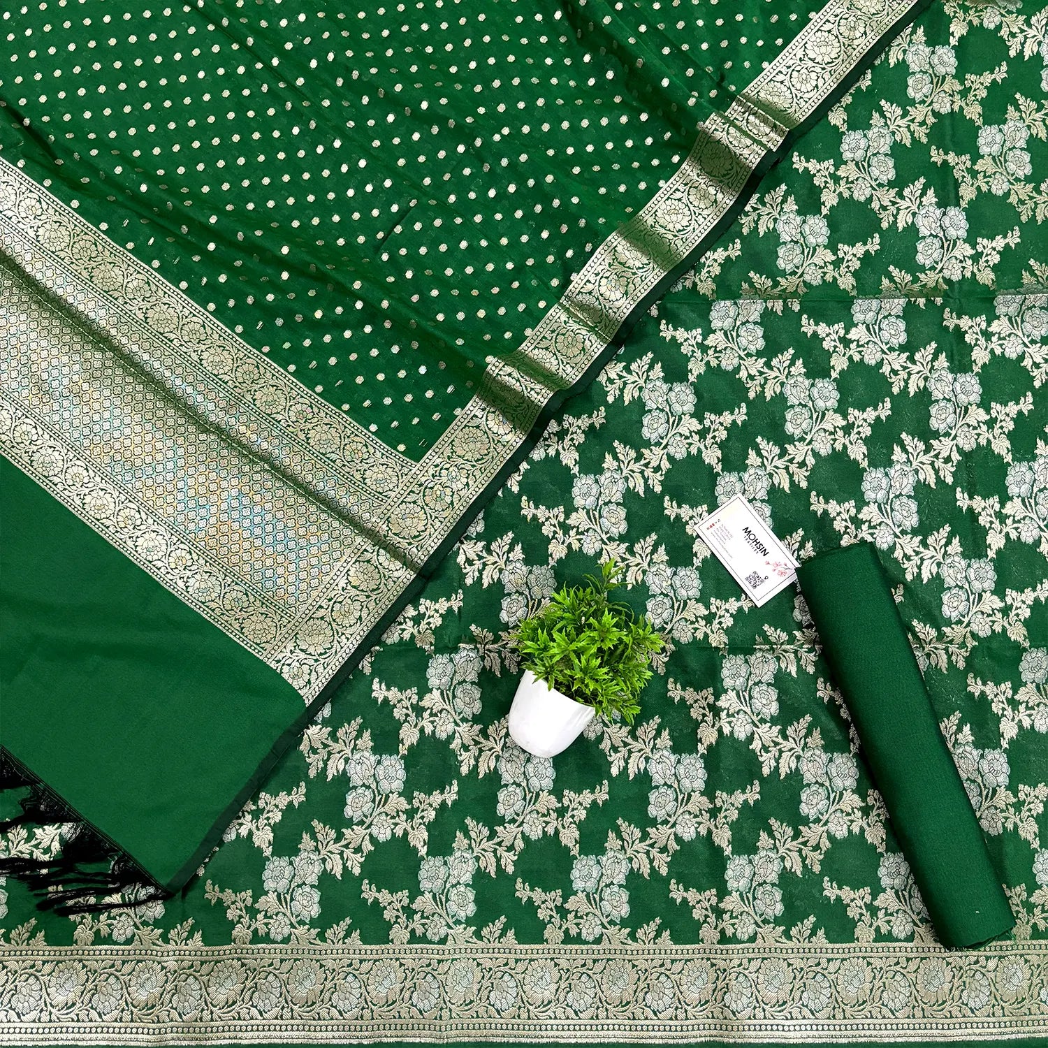 Green Zari Katan Silk Banarasi Suit