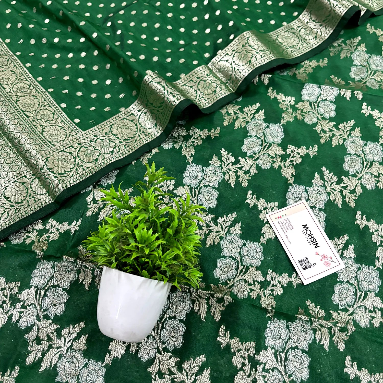 Green Zari Katan Silk Banarasi Suit