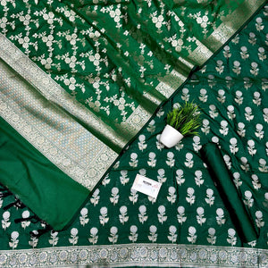 Green Zari Katan Silk Banarasi Suit