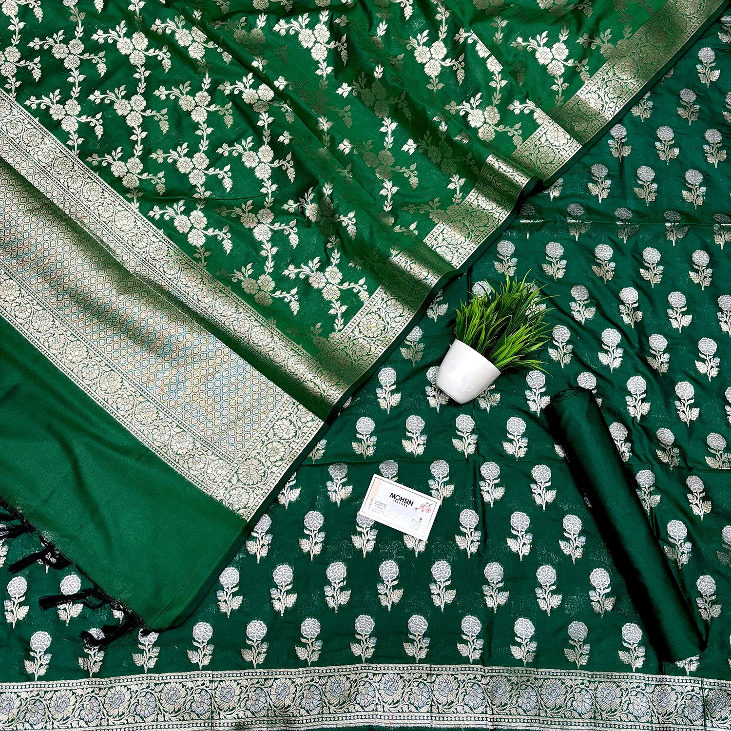 Green Zari Katan Silk Banarasi Suit
