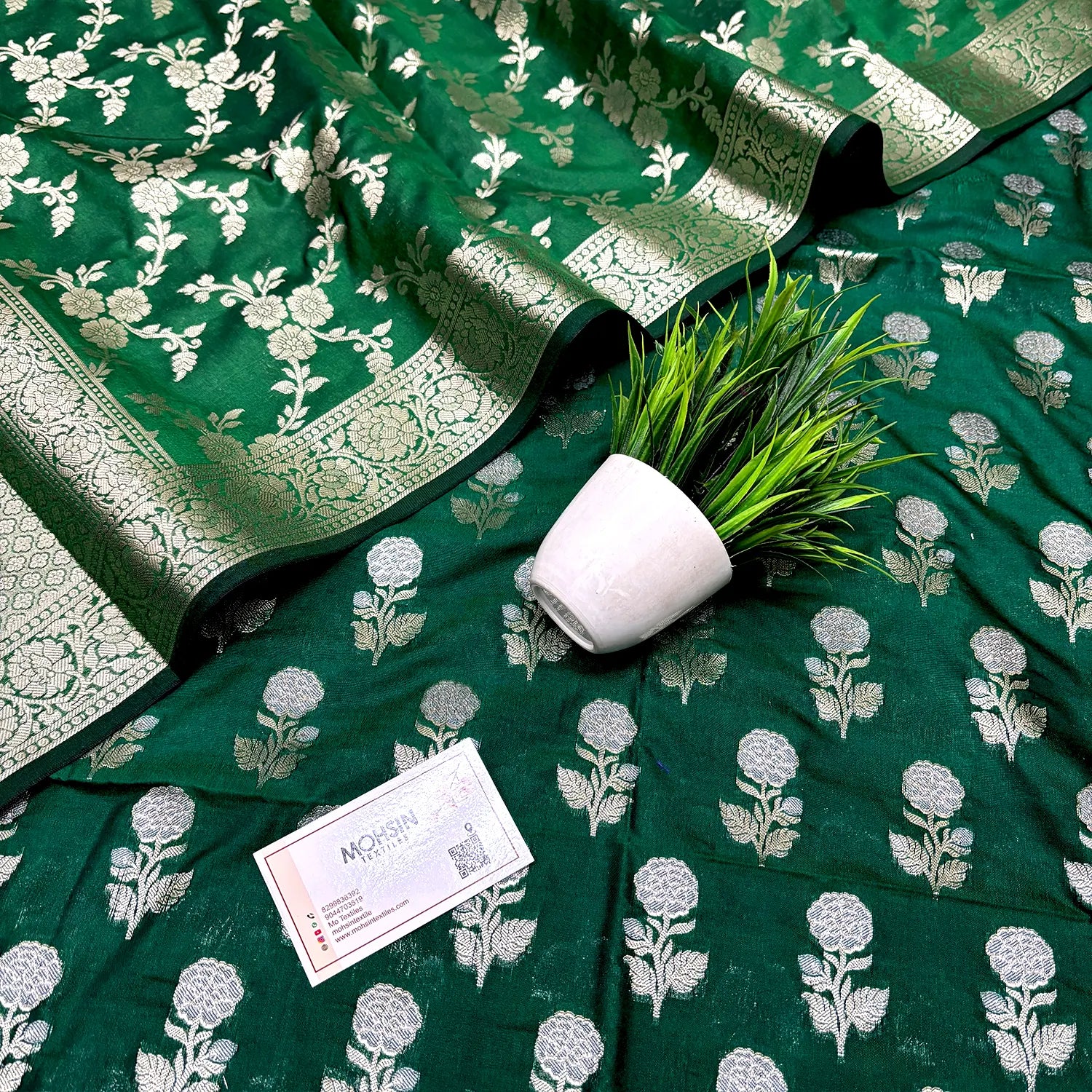 Green Zari Katan Silk Banarasi Suit