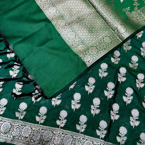 Green Zari Katan Silk Banarasi Suit