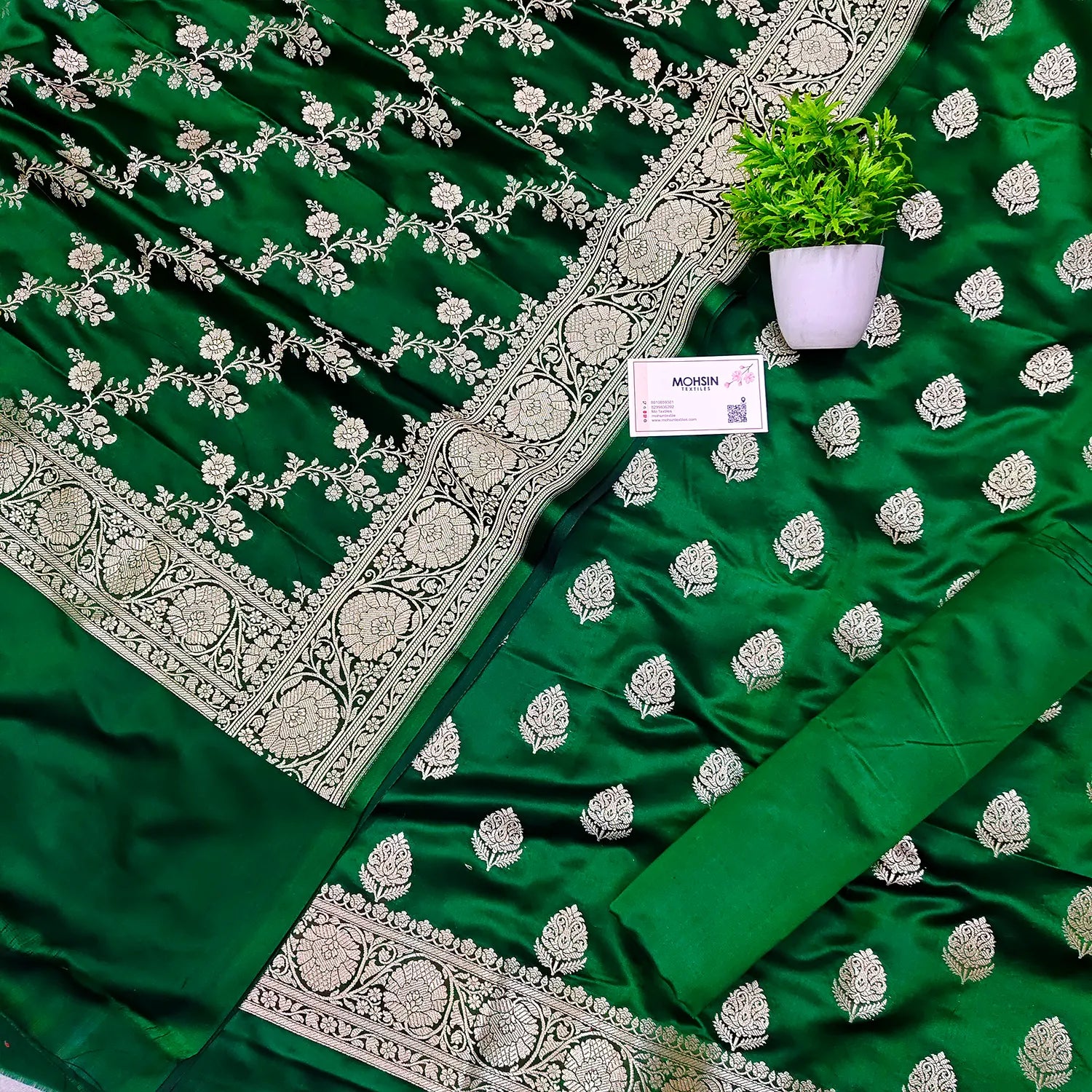 Green Zari Katan Silk Banarasi Suit