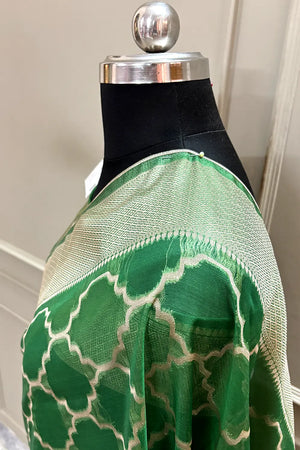Green Zari Organza Silk Banarasi Saree