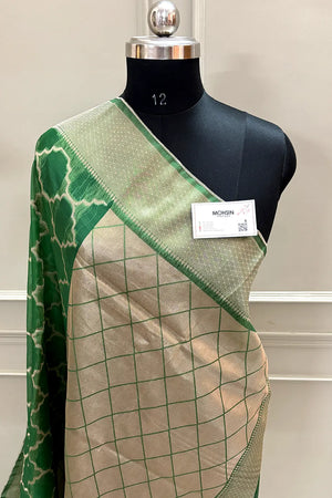 Green Zari Organza Silk Banarasi Saree