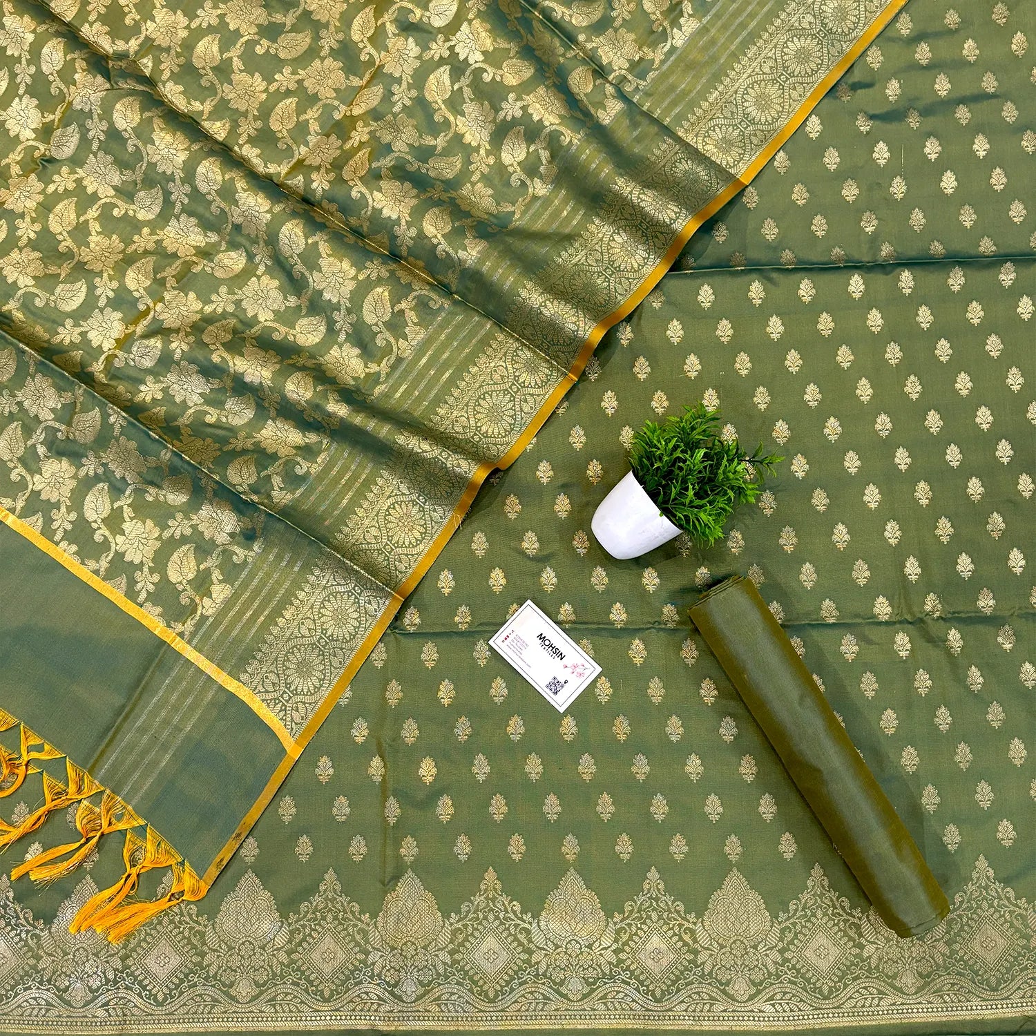 Green Zari Satin Silk Banarasi Suit