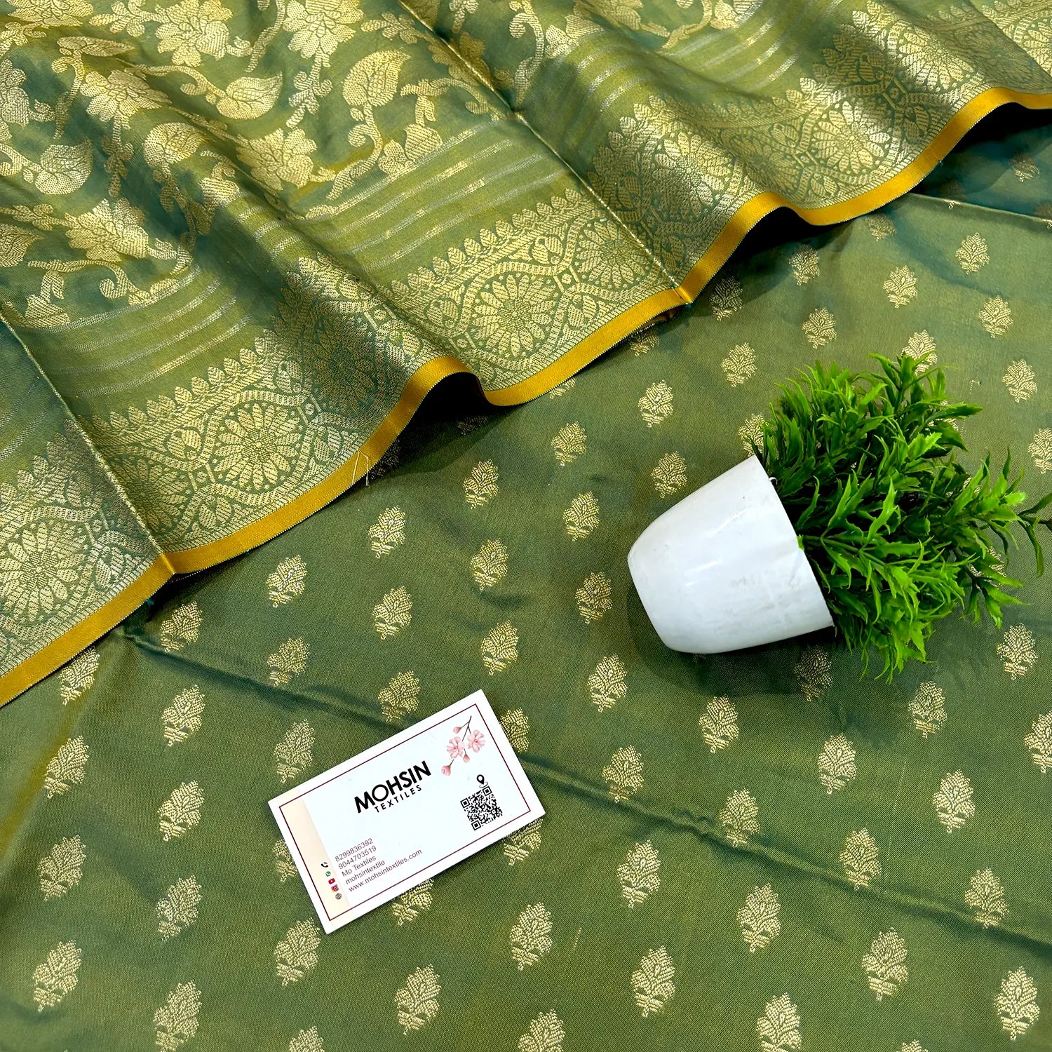 Green Zari Satin Silk Banarasi Suit